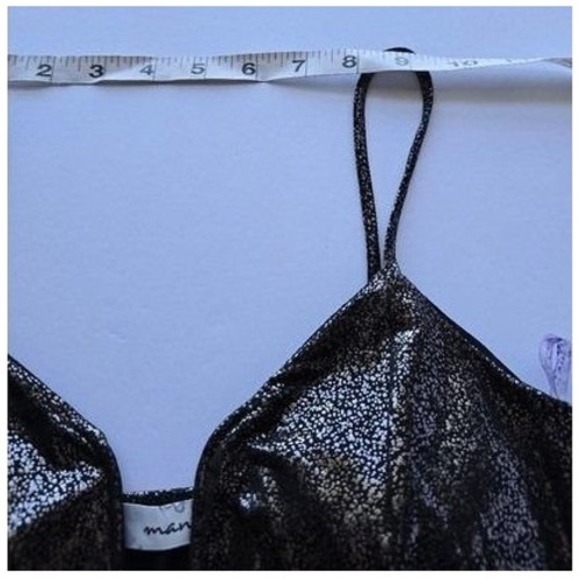 SMALL Sparkling Metallic Fringe Mini Dress Spaghetti Strap VNeck Party Night Out - Picture 11 of 13